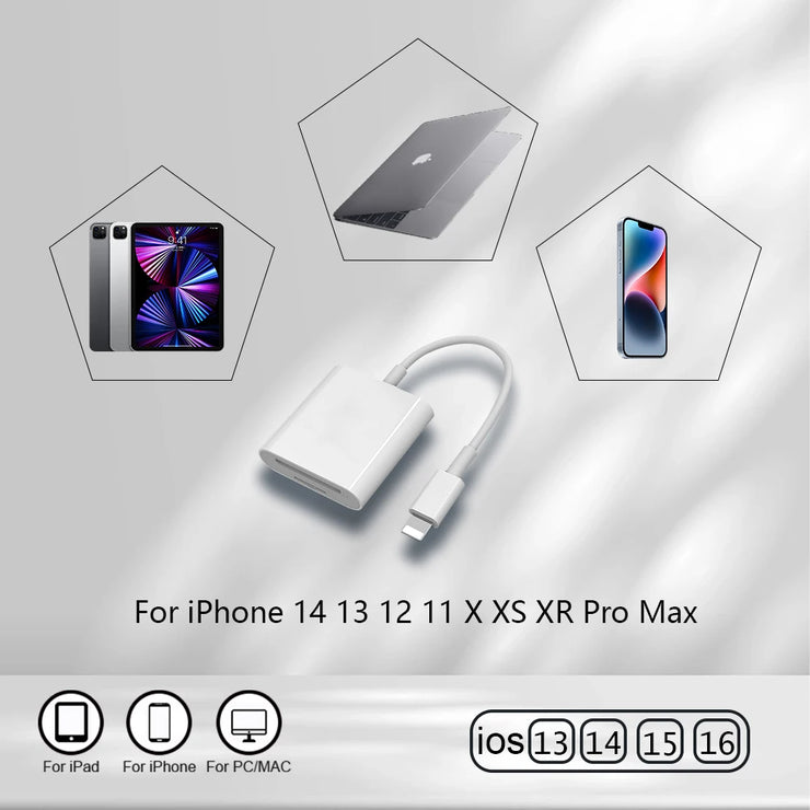 Multi Card Reader for Iphone, Lightning SD, TF Memory Card Readers, Support IOS14, Iphone 7, 8, X, XR, 11, 12