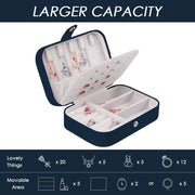 Travel Jewelry Organizer,Pu Leather Travel Jewelry Case,Double Layer Small Jewelry Box for Women Girls,Jewelry Organizer Box for Necklace,Ring,Earring (Navy Blue)