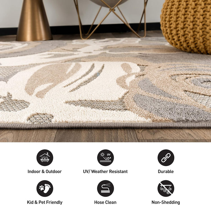 Ravenna Modern Large Floral Flowers Indoor/Outdoor Area Rug 7&