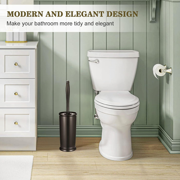 Toilet Bowl Brush Holder Set: Bathroom Deep Cleaning Toilet Scrubber Rim Cleaner with Caddy for Restroom Rv - Hidden Modern Elegant Toilet Clean Decorative Accessories - Bronze