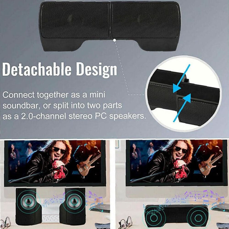 Portable Clip-On Computer Speakers Stereo USB Power Sound Bar Desktop Laptop PC